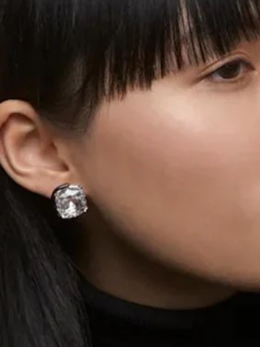 Swarovski Black   earrings with Clear Cushion Crystals